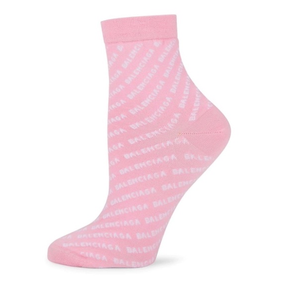 Balenciaga All Over Logo Socks in Pink & White - Picture 1 of 7